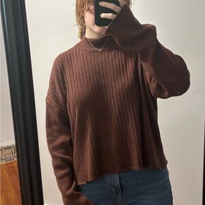 Brown Ribbed Turtleneck Sweater